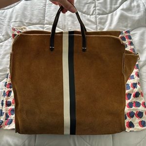 Clare V Simple Tote Camel Suede Stripes Bag Authentic